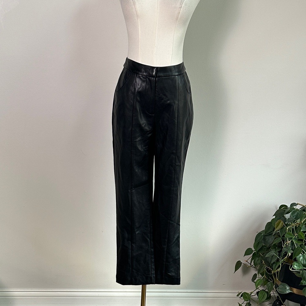 NWT Veiled Womens Vegan Leather Straight Leg High Waist Pants Black 2 Neutral